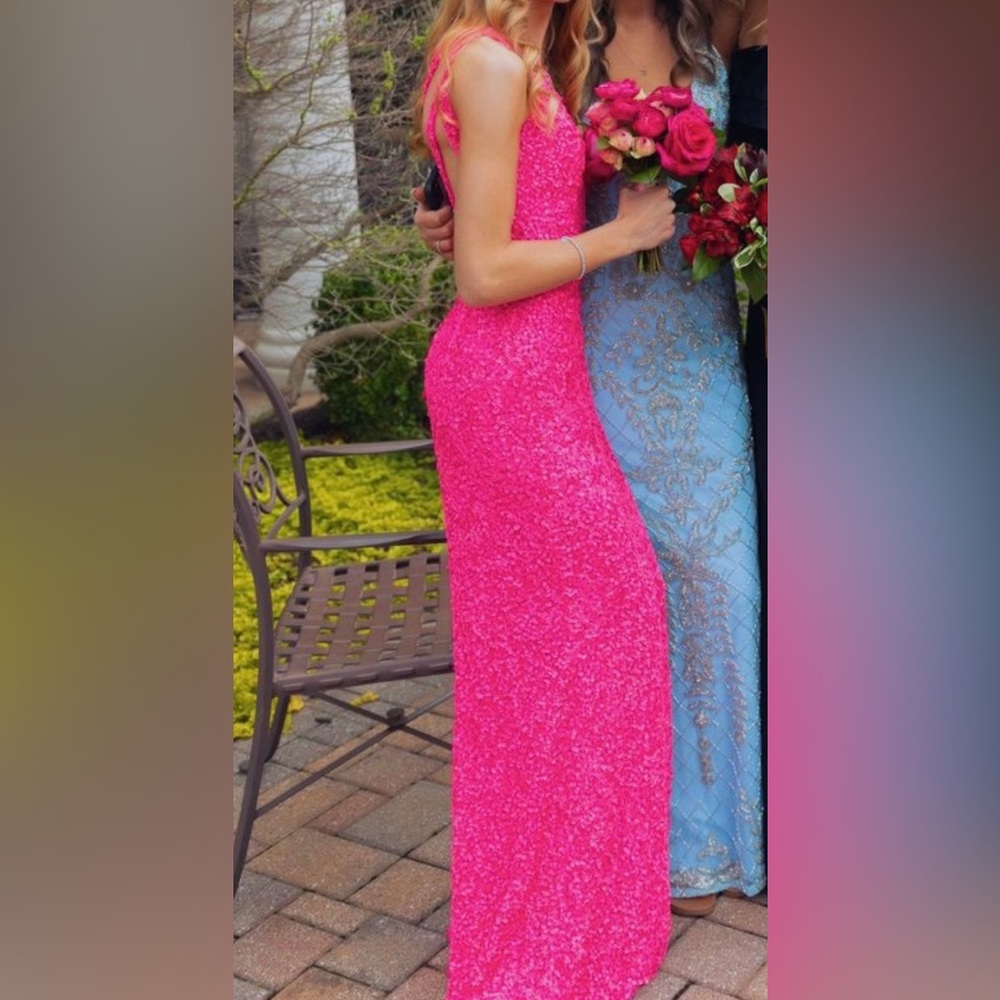 Sherri Hill Pink Sequin One Shoulder Gown